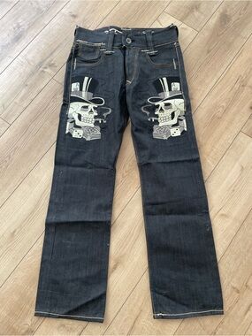 Vtg Y2K Ed Hardy Embroidered Skull Top Hat Jeans 30x32 (measured 32x32)
